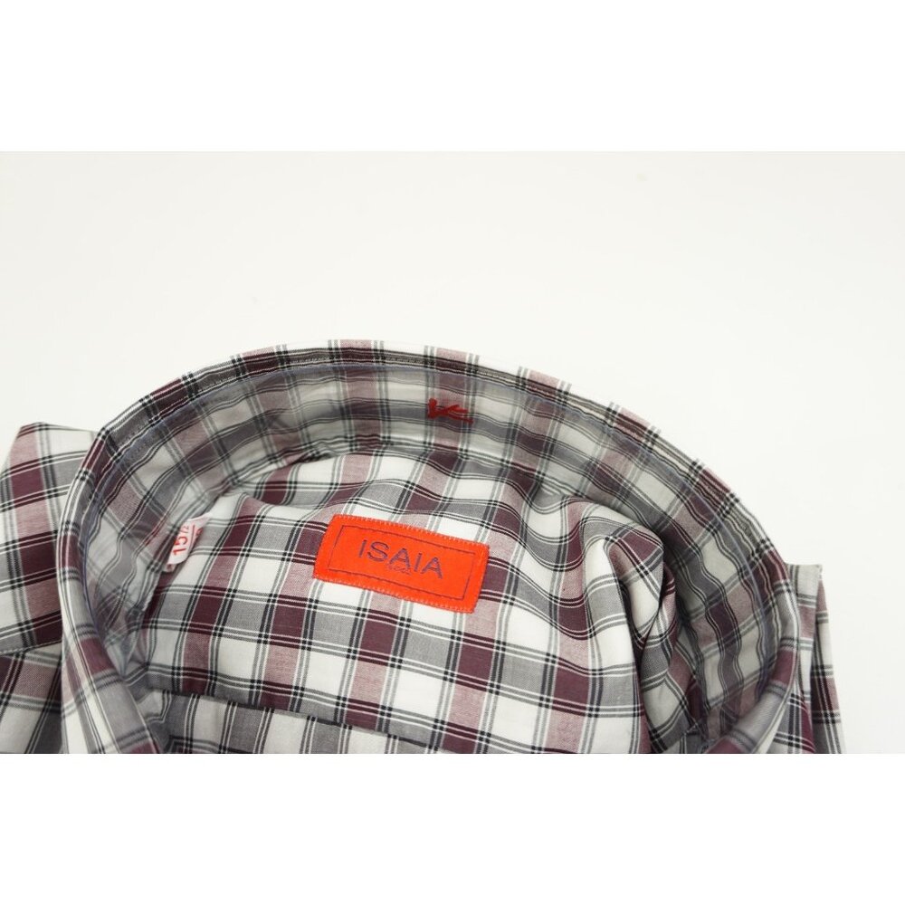 Isaia Merlot Red White Black  Plaid Long Sleeve Cotton Dress Shirt 15.5/39 NEW - Picture 5 of 6
